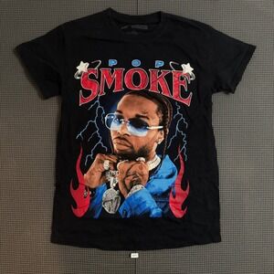 Pop Smoke Graphic Rap Tee Black Short Sleeve T-Shirt Mens Small Estate Merch